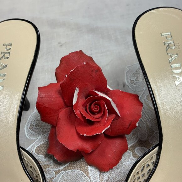 PRADA-Women-Black Patent leather cut out-heel Sandals.SZ-5.5 - Picture 14 of 15